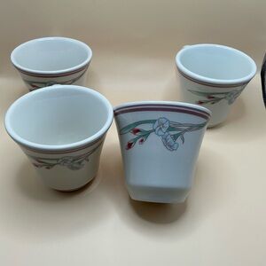 Vintage REGO Floral Burgundy Band Mugs Set of 4